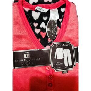 Pajamas Fleece "Mayfair" Pink & Black with hearts Size Large